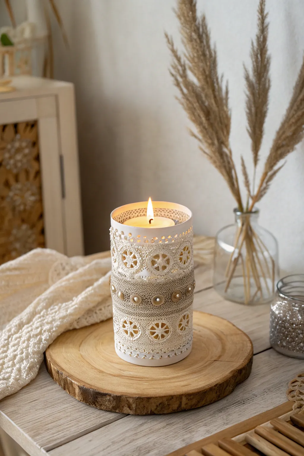 Illuminate your holidays with these glamorous decoupage candle holders, where simplicity meets sparkle.