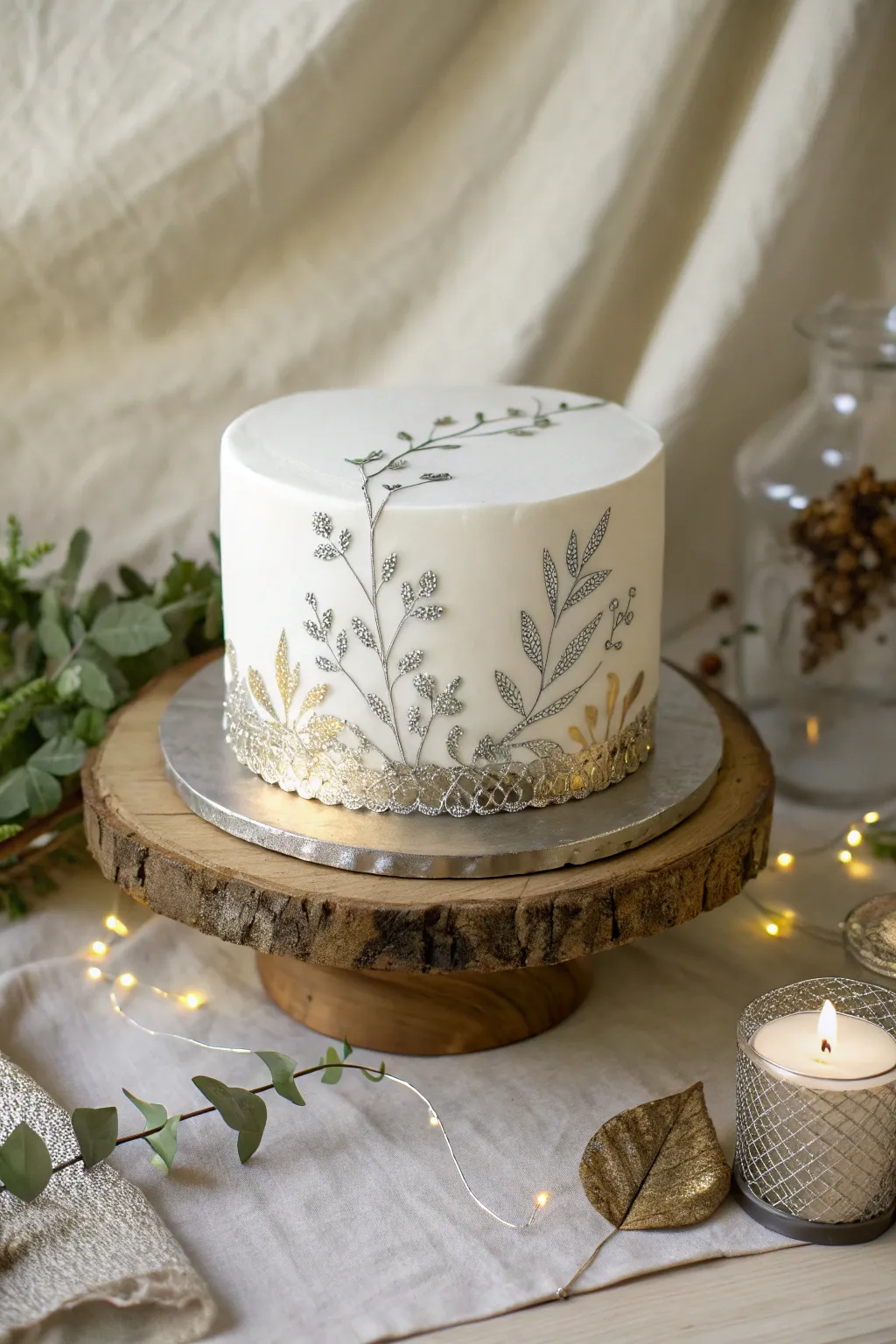Embrace the modern elegance: A cake adorned with shimmering metallic accents for a chic, contemporary touch.