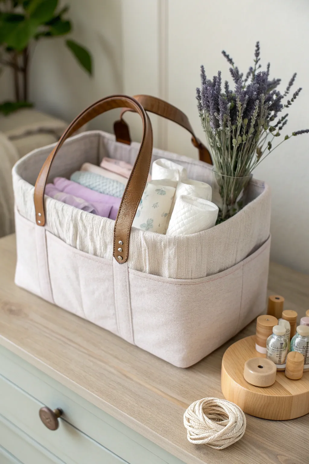 Caddy of Convenience: Elevate your nursery style with a chic fabric caddy organizer—perfect for now and later!