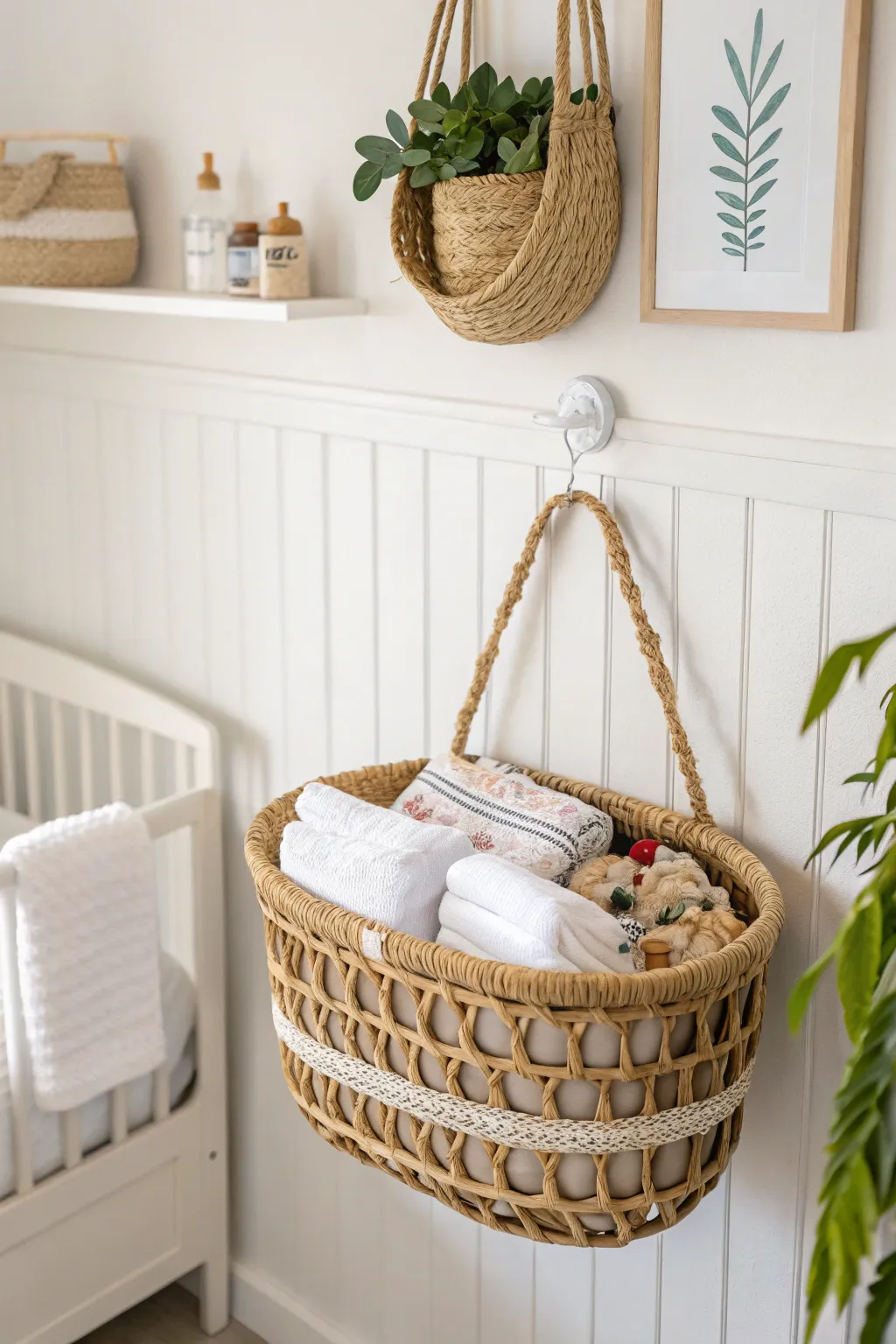 Elevate your nursery decor with this charming woven basket for stylish and practical diaper storage.