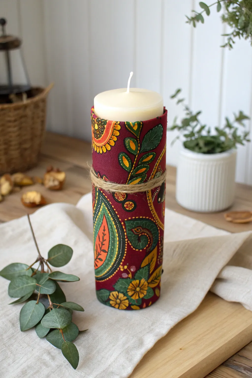 Transform your space with a touch of elegance - DIY Fabric Wrapped Candles for a chic Diwali decor! 🎨✨
