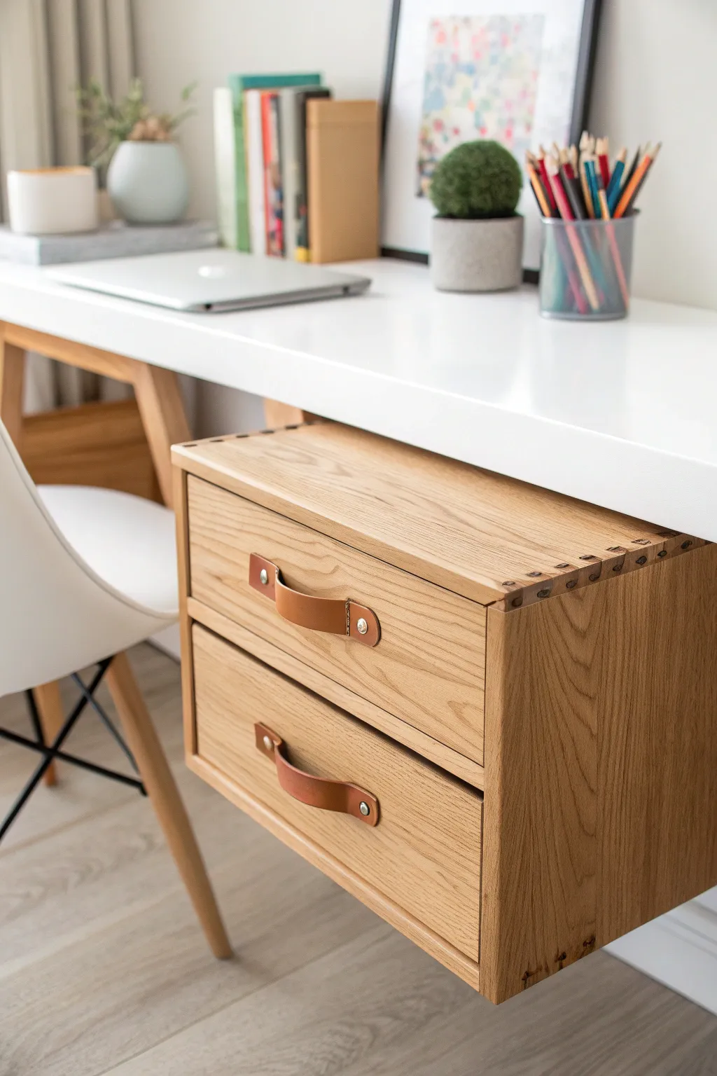 Transform your workspace with elegant drawer units that blend Scandinavian simplicity with boho charm.