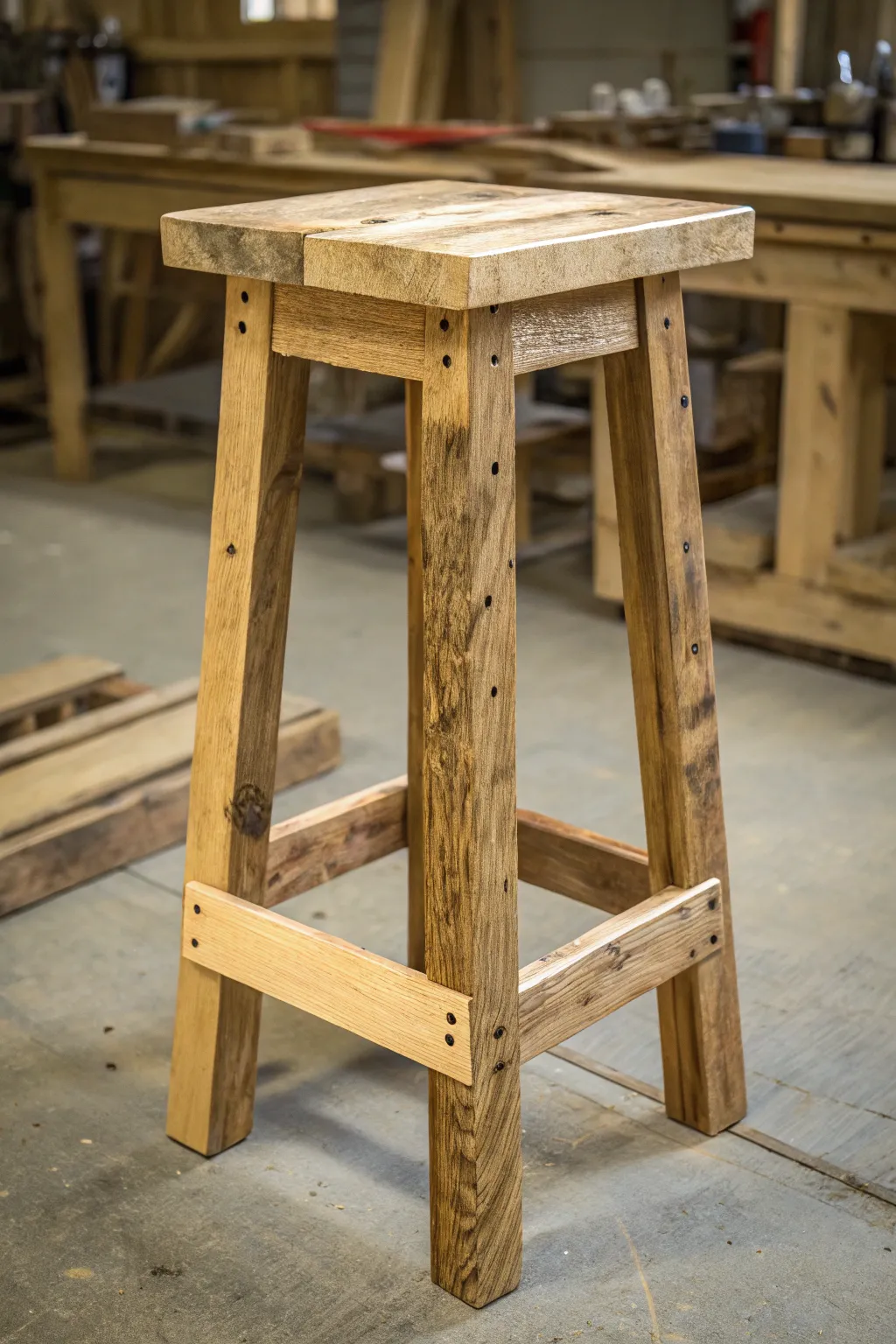 Elevate your space with the rustic charm of handcrafted pallet wood barstools.