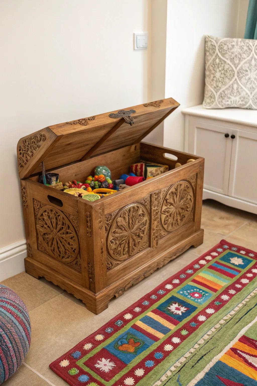 Transform your basement with a handcrafted toy chest, blending function with stunning craftsmanship.