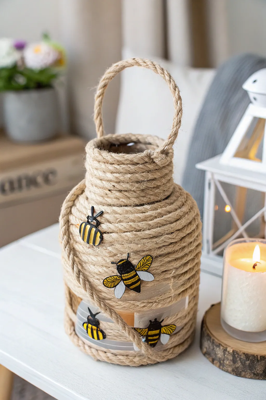 Illuminate your space with the charm of handcrafted elegance. This upcycled beehive lantern blends minimalist beauty with a bold touch of nature.