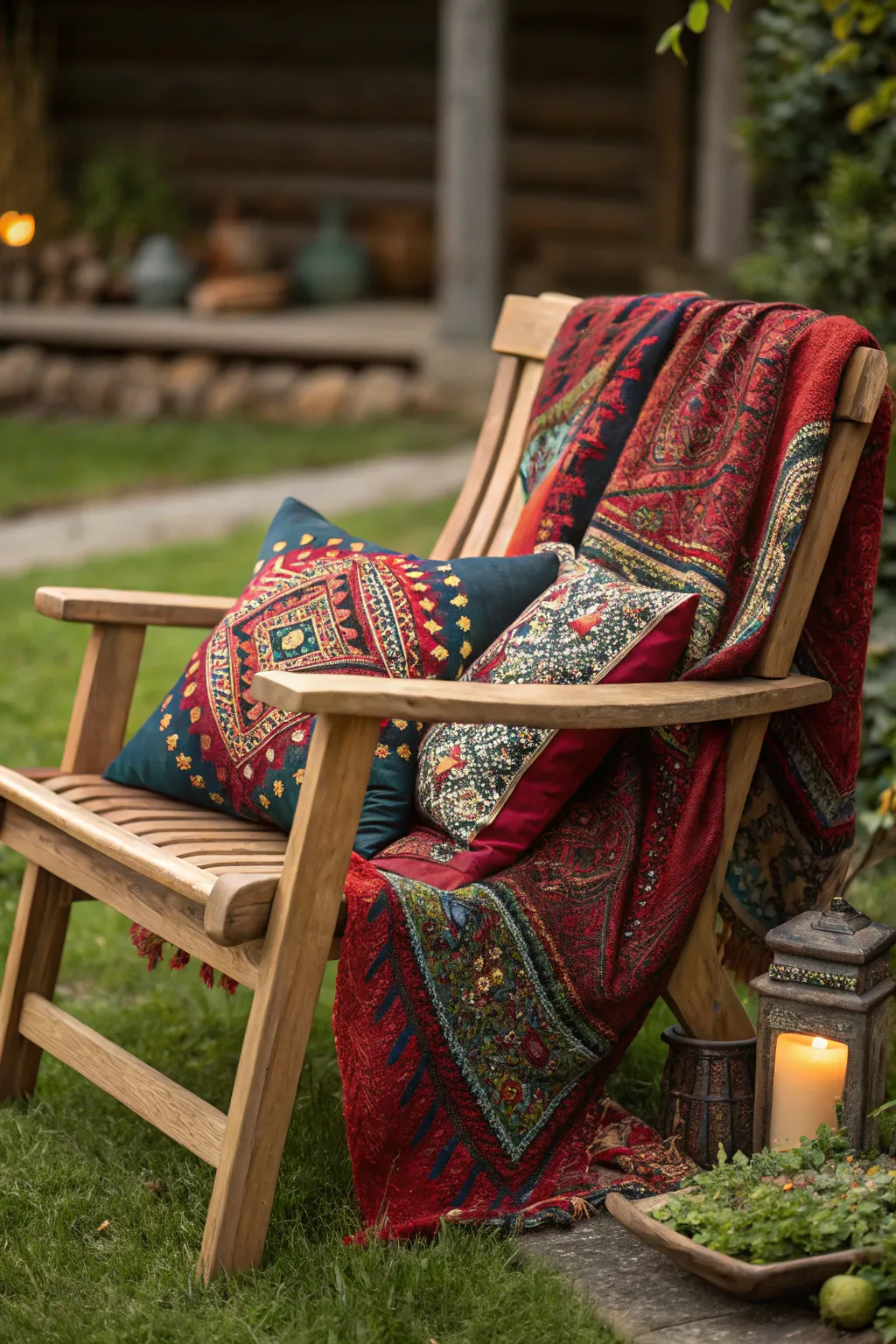 Transform your backyard into a boho paradise with vibrant textiles that add color and comfort.