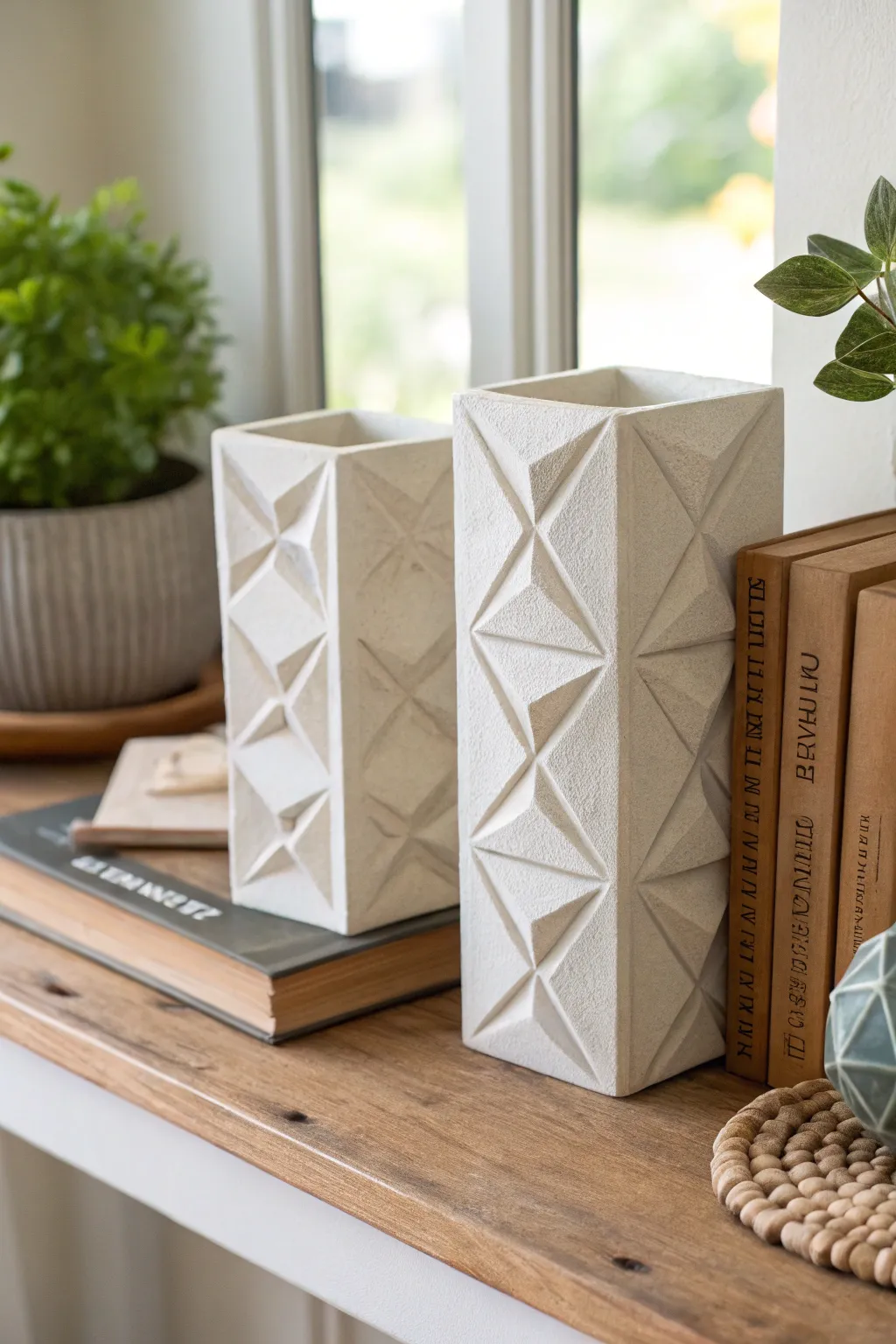 Add a touch of modern elegance to your bookshelf with these DIY geometric cardboard bookends, where simplicity meets artistry.