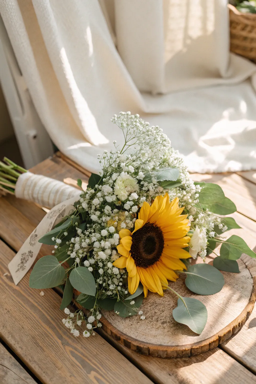 Sunflower Burst: Embrace the sunshine with this stunning DIY bridal bouquet that combines simplicity and natural beauty.