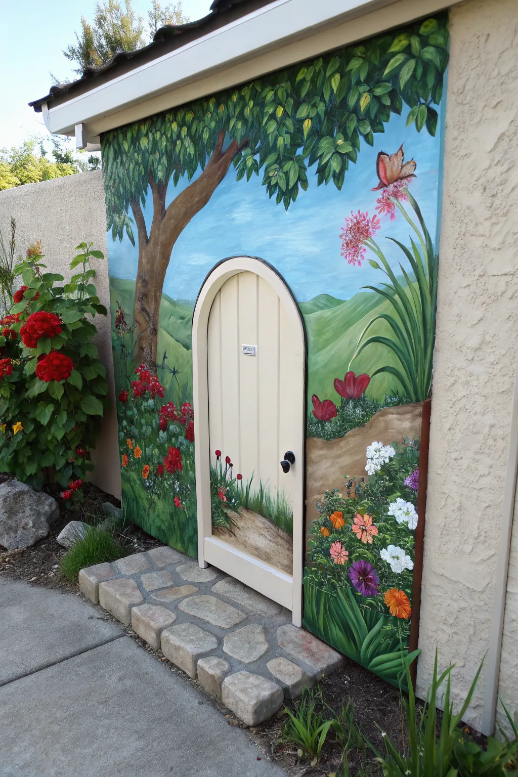 Transform your space with a touch of artistry: a cat door that doubles as a painted masterpiece.