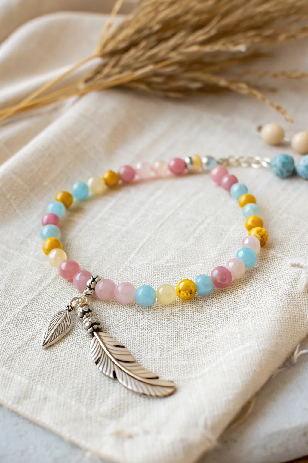 Embrace the joy of spring with a charming blend of bright and pastel beads. #DIYBracelet #ScandinavianBoho