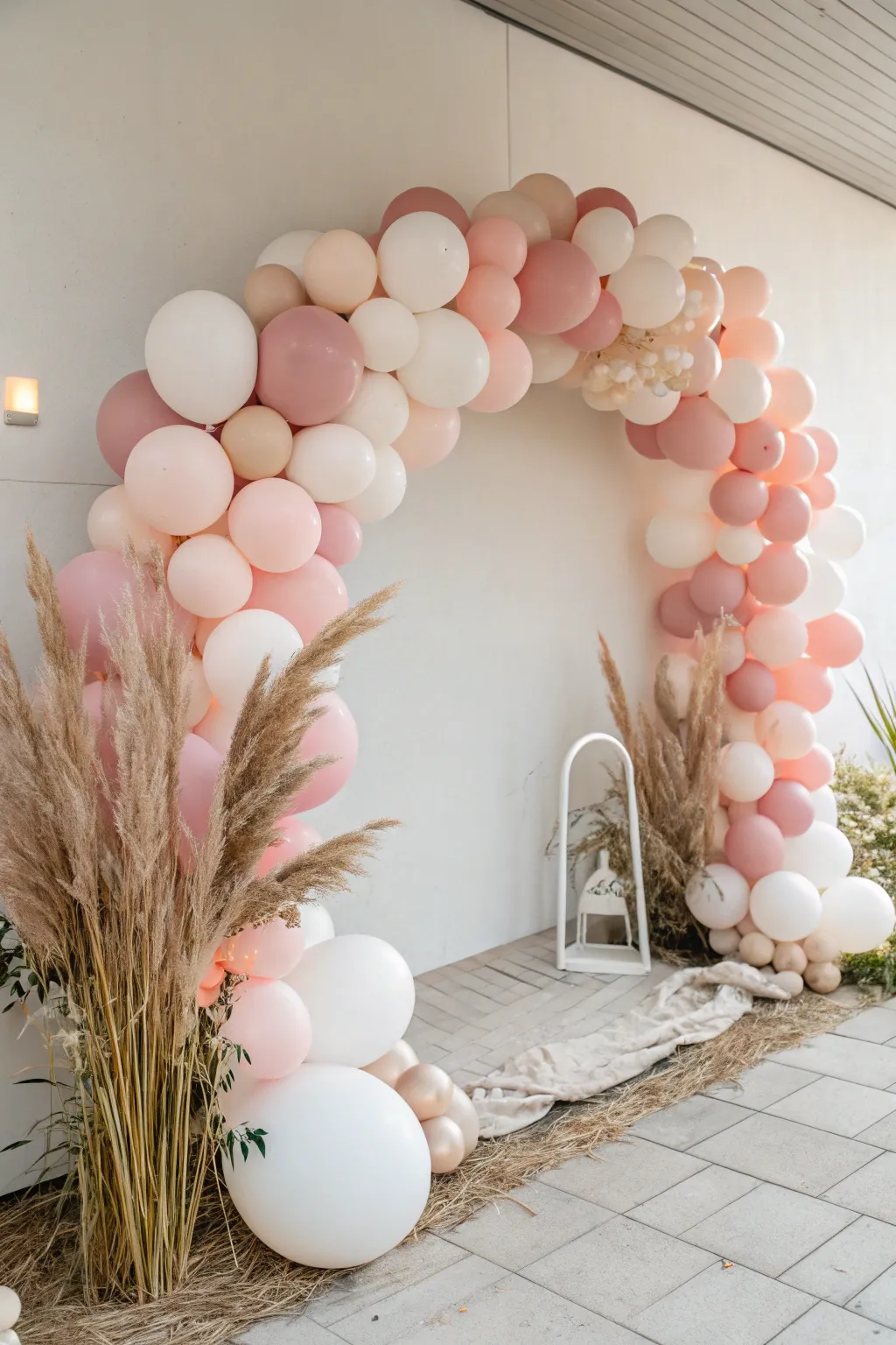 Transform your wedding photos with a stunning balloon arch—where minimalist meets boho elegance.