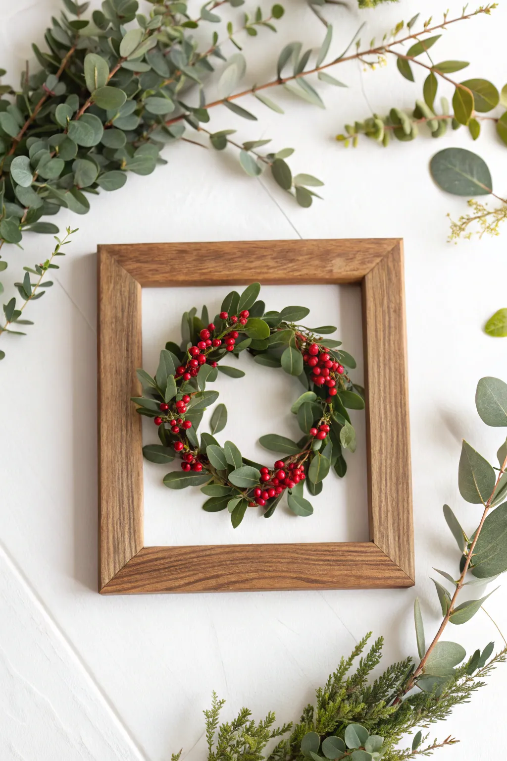 Elevate your holiday decor with a touch of minimalist elegance: a charming mini wreath frame.
