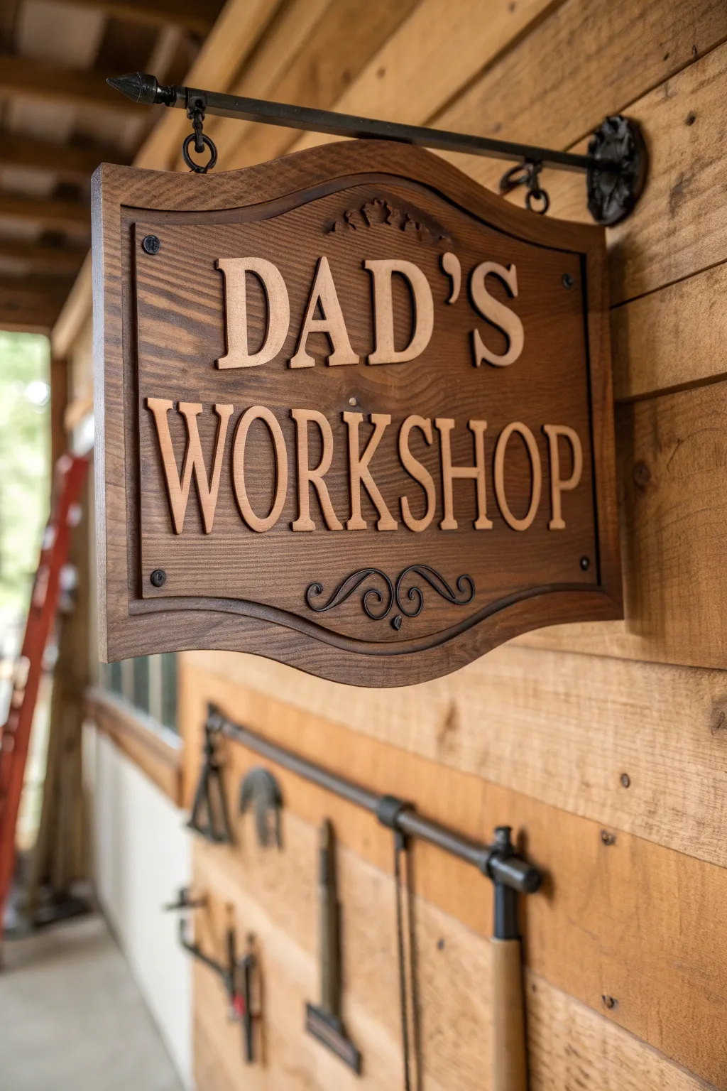 Transform Dad's space with a personalized touch: A handcrafted workshop sign that speaks volumes.
