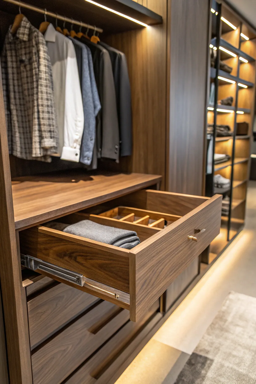 Elevate your closet with sleek sliding shelves for effortless access and style.