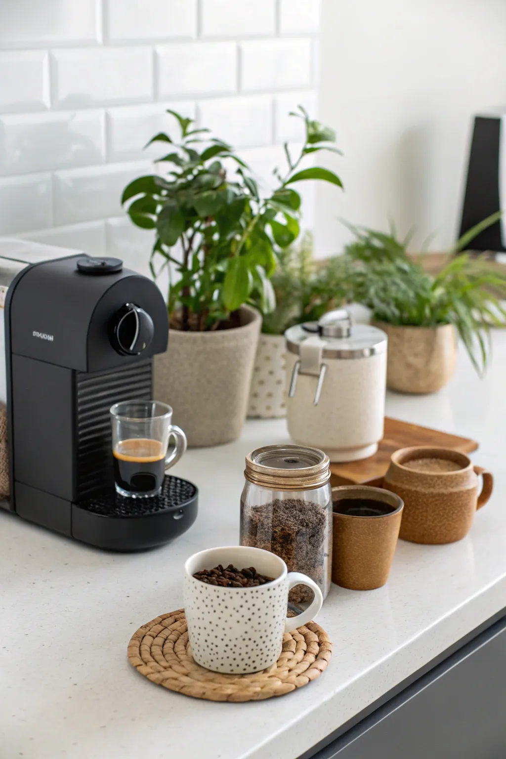 Elevate your mornings with a minimalist coffee bar that's as stylish as it is functional. ☕✨ #ScandiBoho #CoffeeLovers