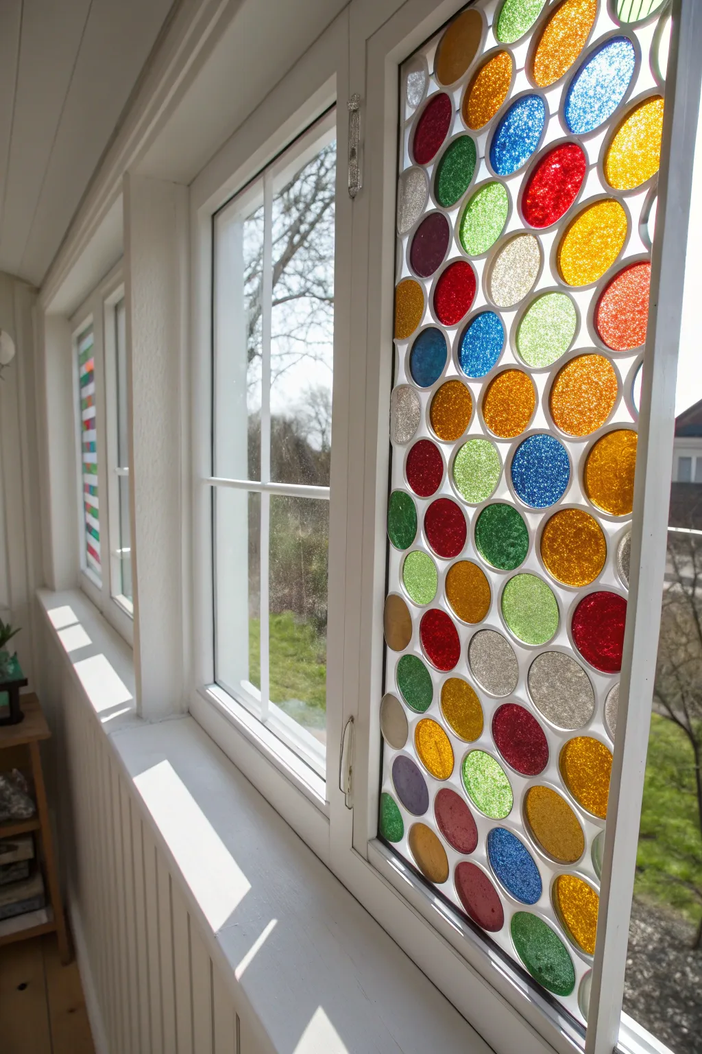 Transform your space with a stunning DIY stained glass window using colorful flat glass marbles!