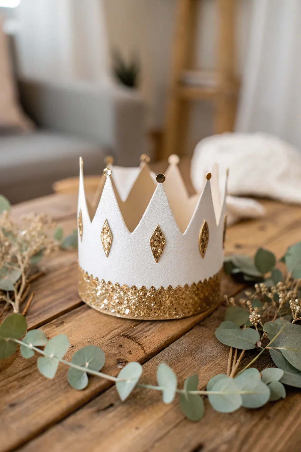 Sparkle and simplicity: Create your own glittering paper crown centerpiece that dazzles in minimalist style.
