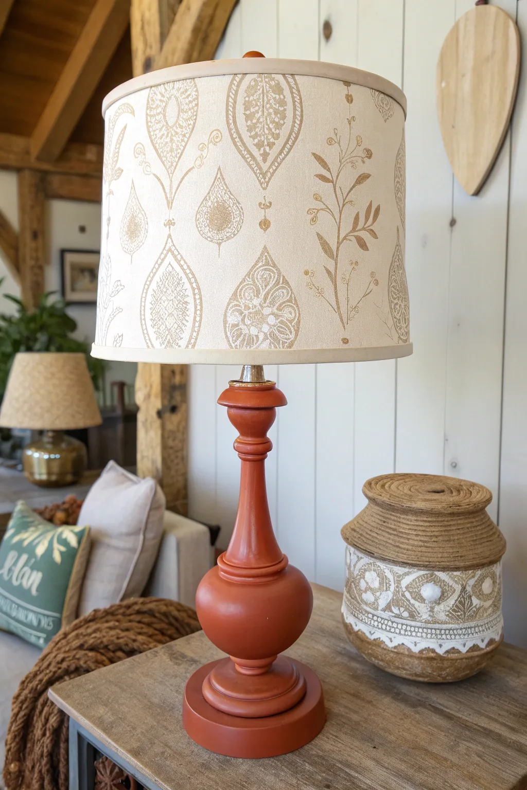 Transform a thrift store lamp into a stunning centerpiece with a touch of boho elegance and bold color!