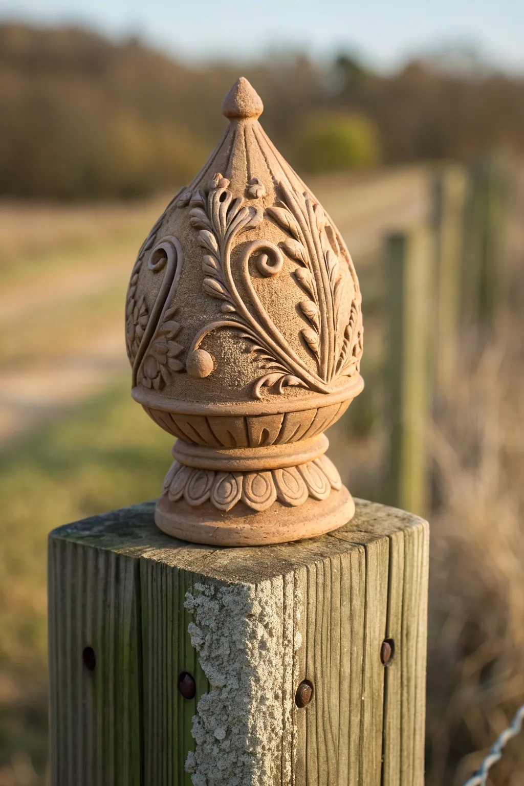 Add a playful touch to your garden with handcrafted whimsical clay fence post caps.