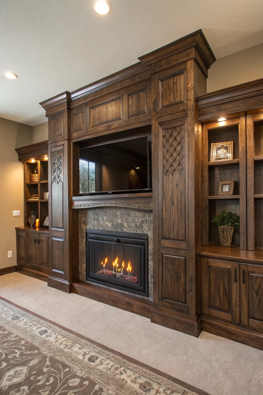 Elevate your space with handcrafted built-in cabinetry around a modern fireplace insert for the ultimate blend of function and aesthetic.