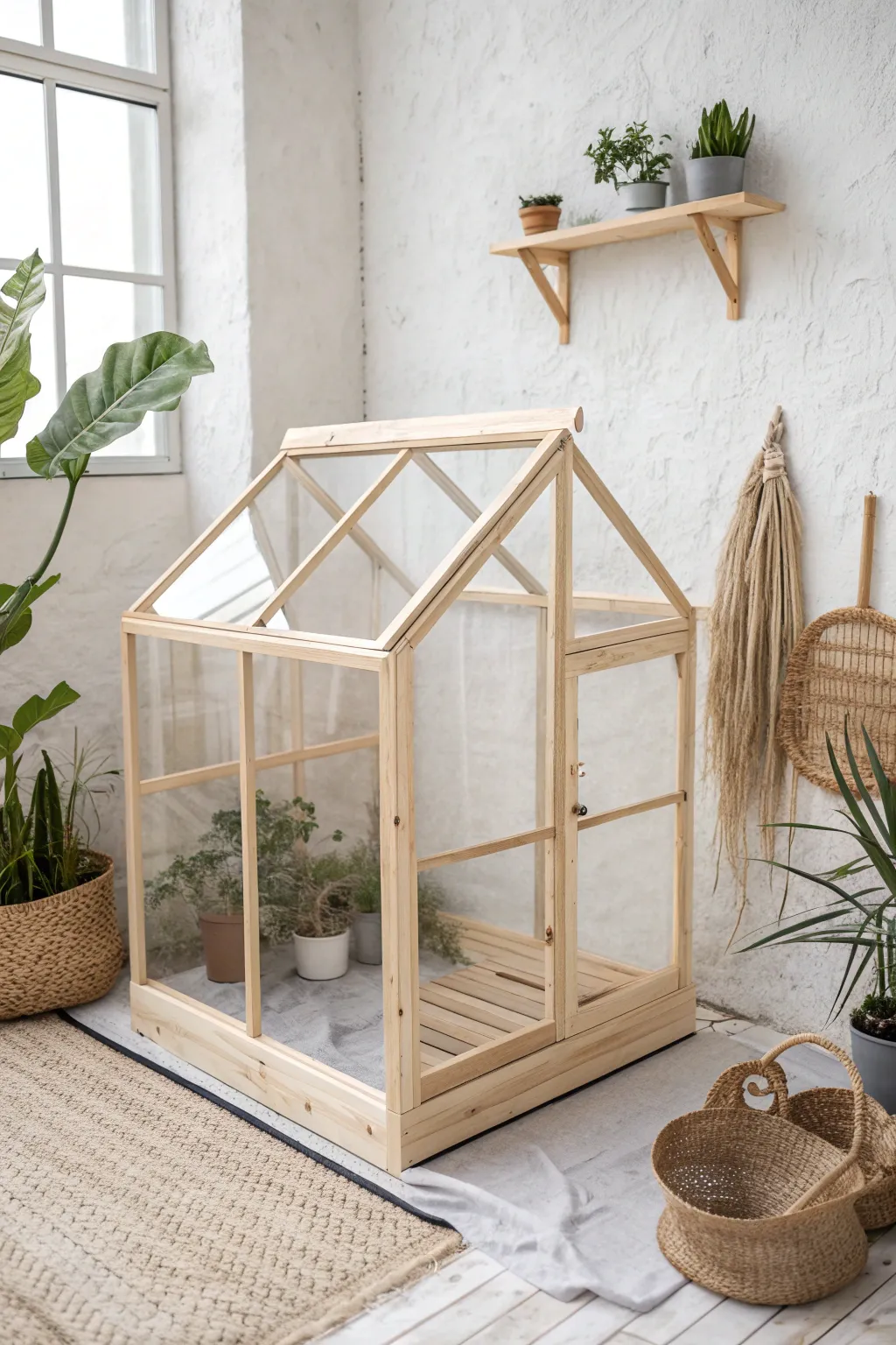 Embrace simplicity and warmth with this DIY wood frame greenhouse, a cozy haven for your beloved plants.