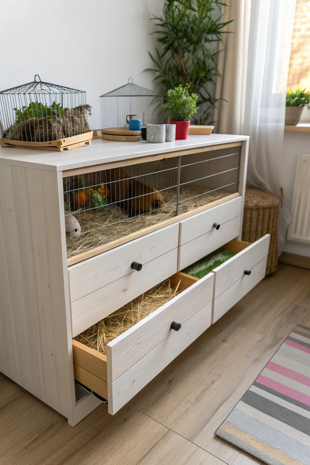 Elevate your guinea pig's home with this chic and functional DIY setup, where style meets practicality. 🐹✨ #MinimalistLiving #BohoChic