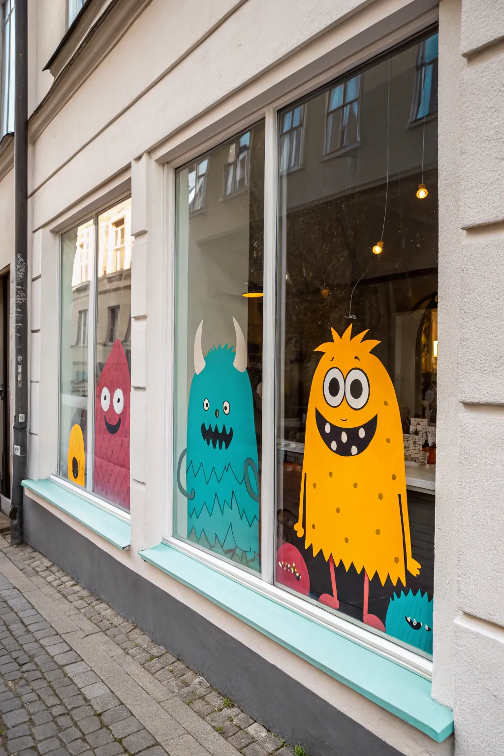 Transform your window into a playful monster mash with bold colors and charming designs—perfect for a fun and festive Halloween!