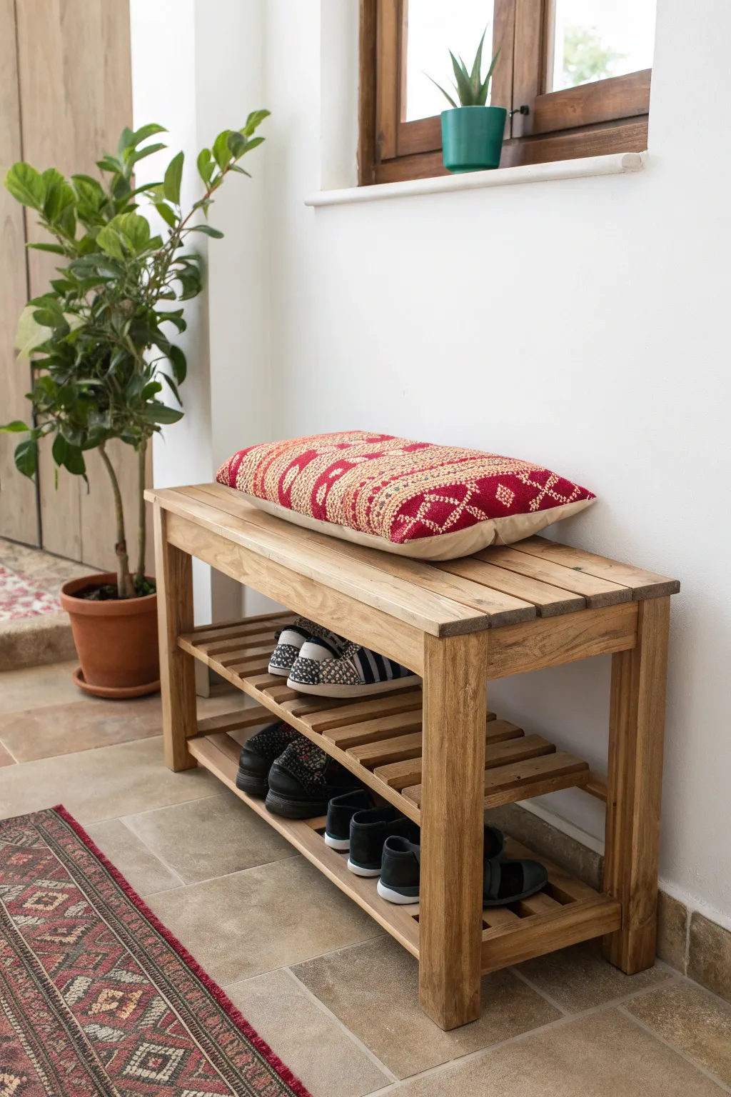 Transform your entryway with minimalist charm and boho flair - the perfect blend of style and functionality.