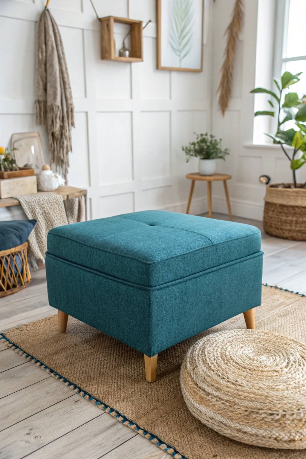 Transform your living space with elegance: Discover the stylish ottoman that doubles as a hidden litter box solution.