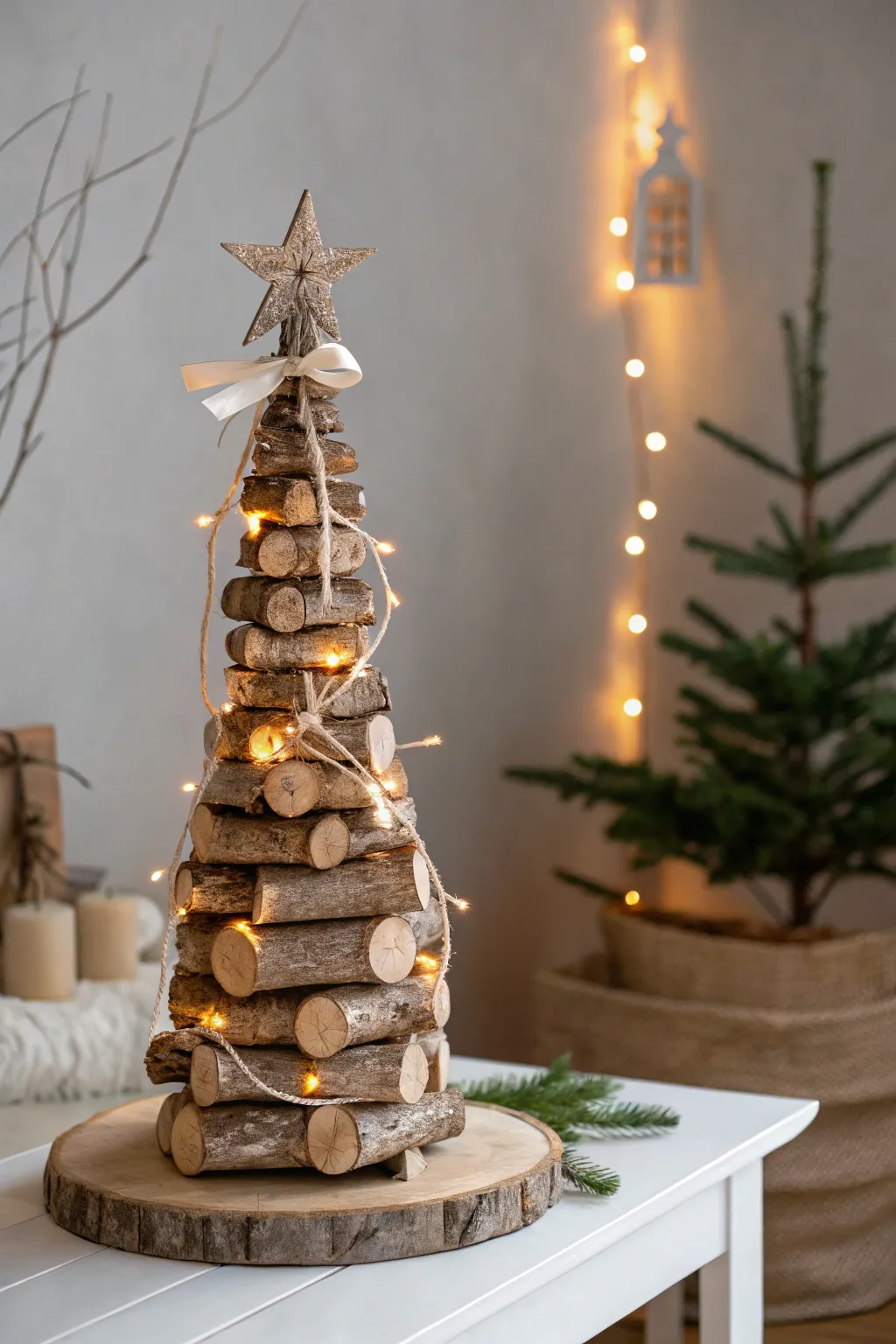 Embrace the holidays with this charming mini log Christmas tree, a perfect blend of natural beauty and festive magic.