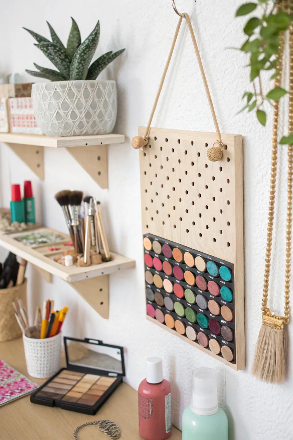 Transform your beauty space with a chic pegboard organizer! Embrace minimalist elegance while keeping your essentials within reach.