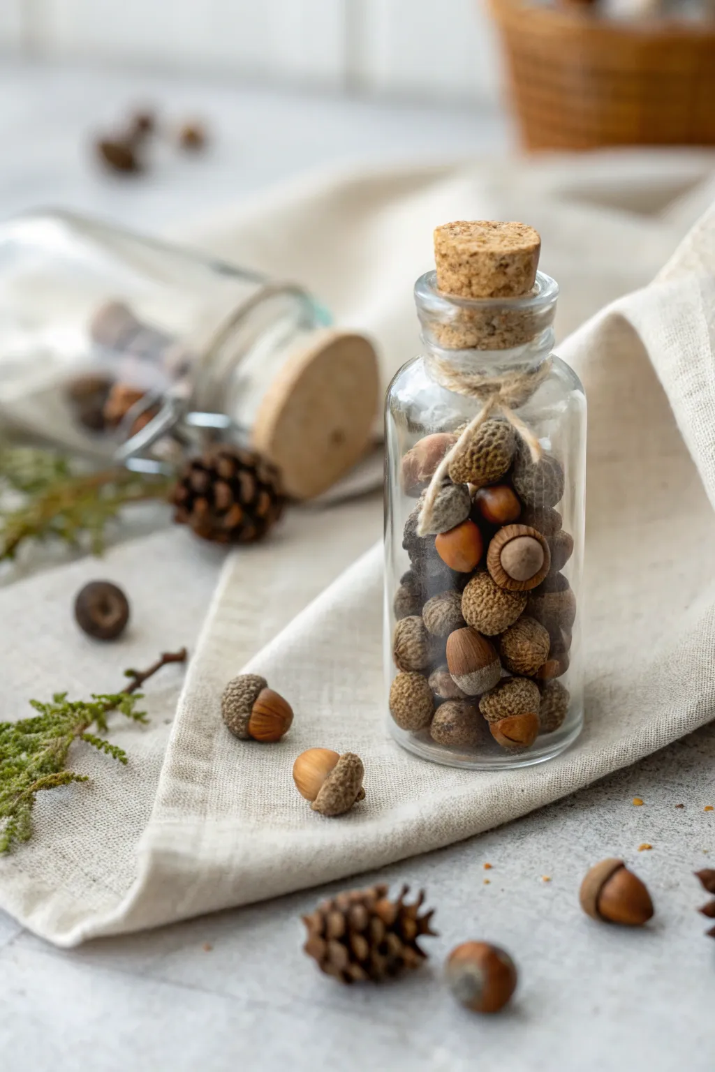 Embrace the forest's charm with this boho-inspired acorn bottle pendant.