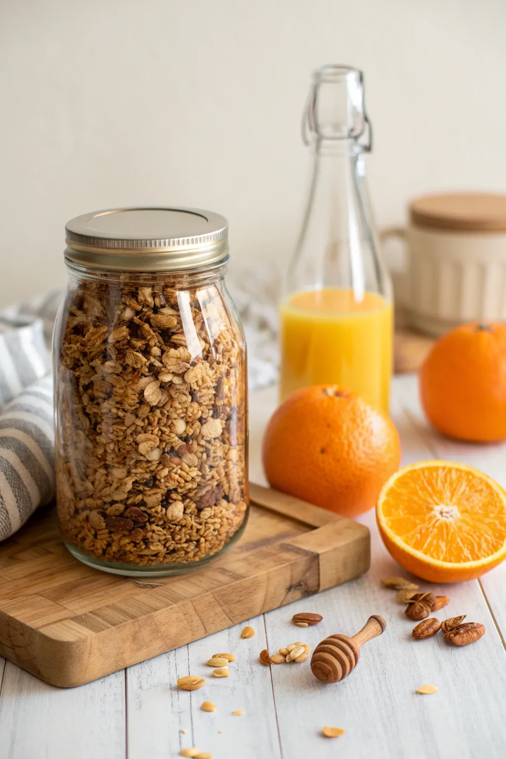 Start the day with a touch of elegance: Breakfast in a Bag with homemade granola and fresh citrus delights.