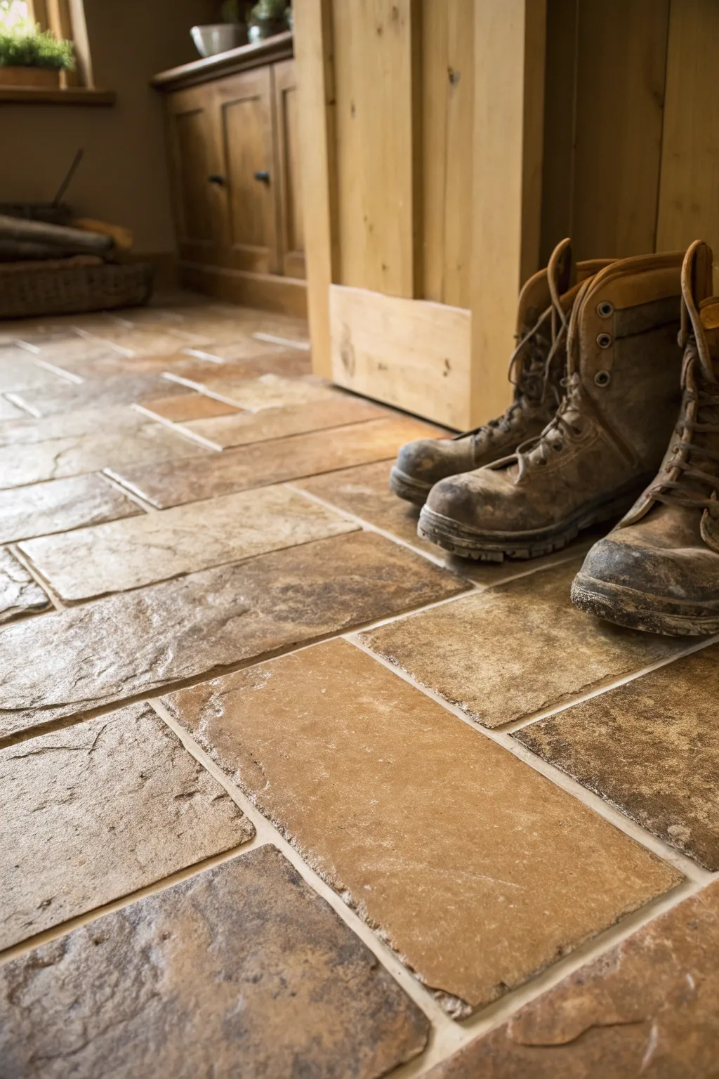 Rustic tiles: Where style meets durability in your mudroom.