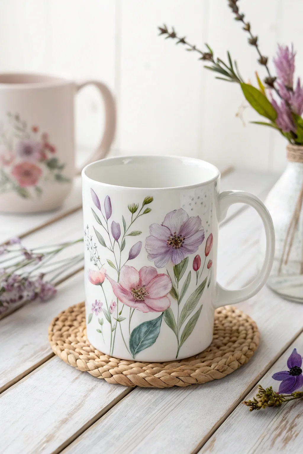 Sip your coffee from a masterpiece: A watercolor dream in a mug, where art meets daily ritual.