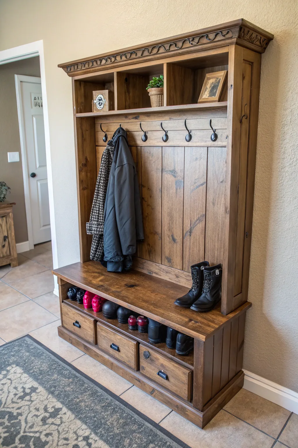 Transform your entryway with this stylish DIY mudroom organizer—where functionality meets craftsmanship.