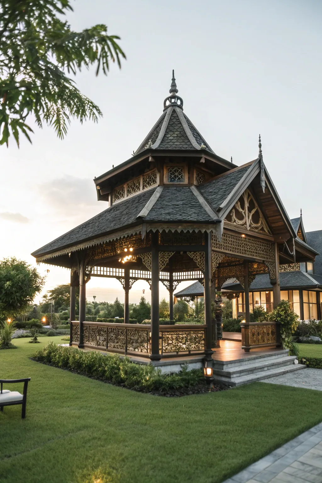Elevate your backyard with a classic pavilion, the perfect setting for timeless gatherings.