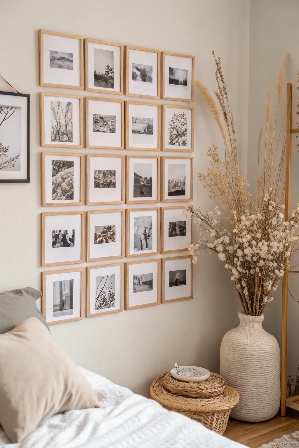 Transform your bedroom into a gallery of memories with this simple yet elegant DIY photo collage.