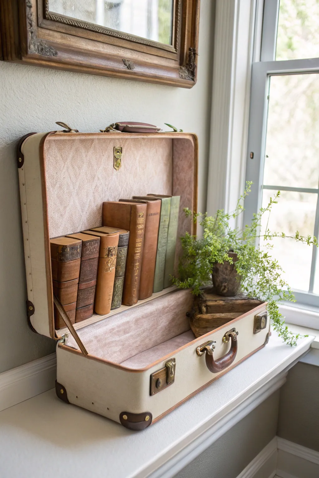 Transform nostalgia into style with this vintage suitcase shelf—where rustic charm meets minimalist elegance.
