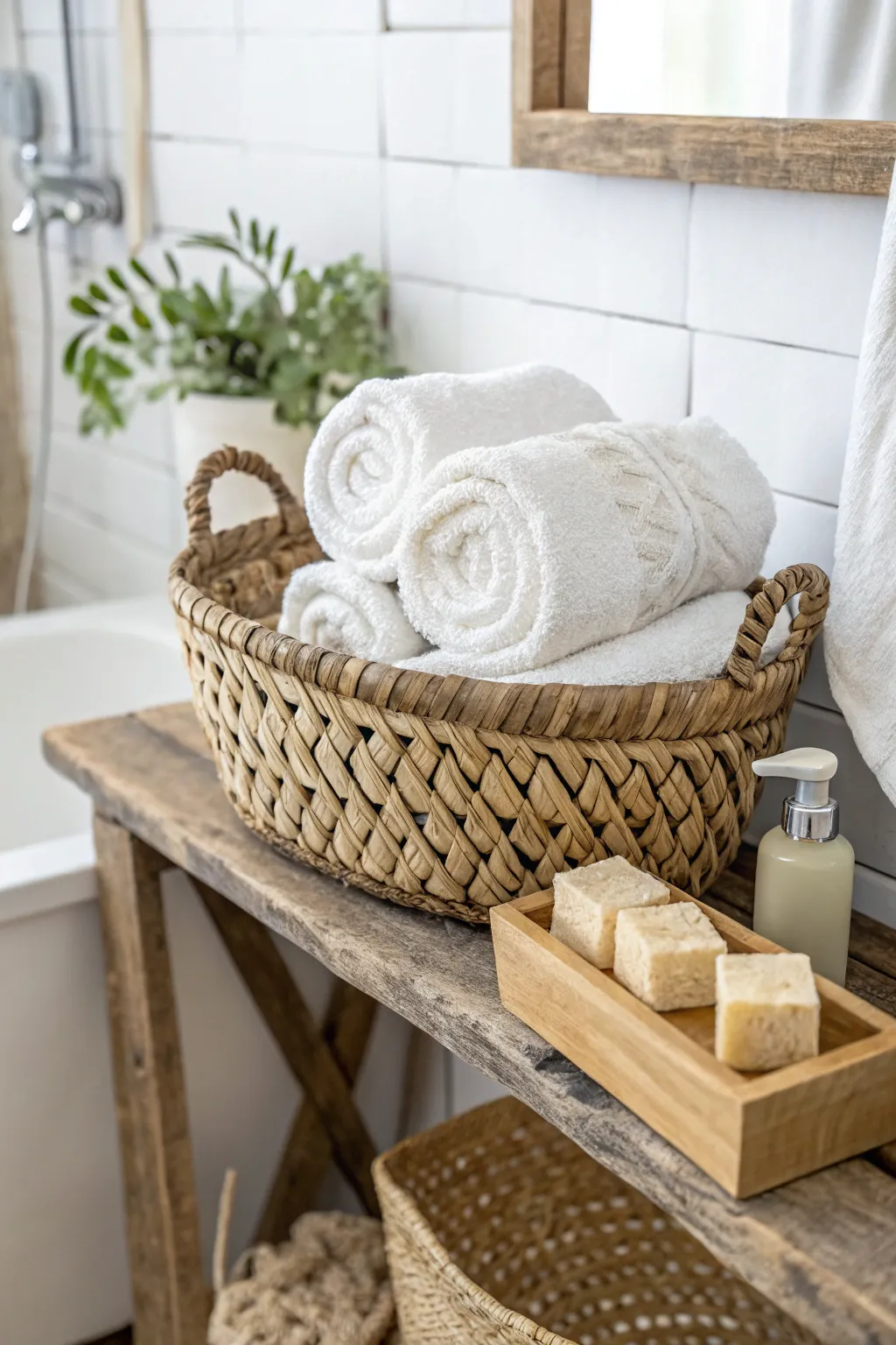 Elevate your bathroom with the timeless elegance of woven basket storage. Perfectly rustic, perfectly organized.