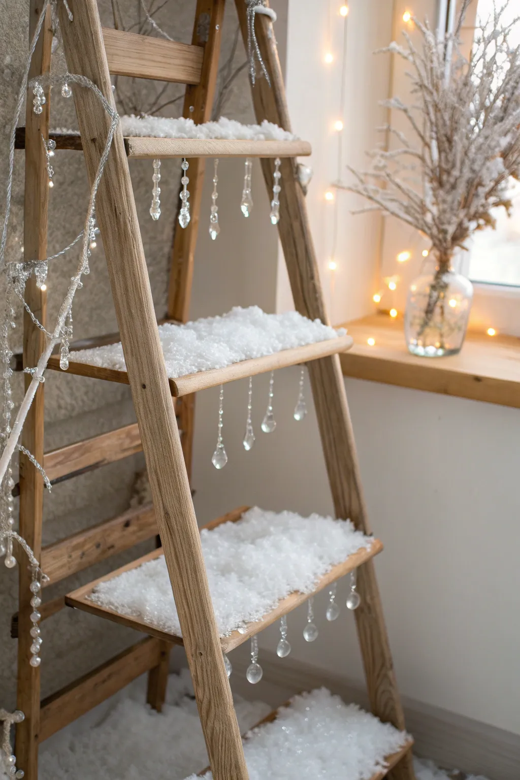 Transform your space into a serene winter wonderland with minimalist decor and shimmering icicles.