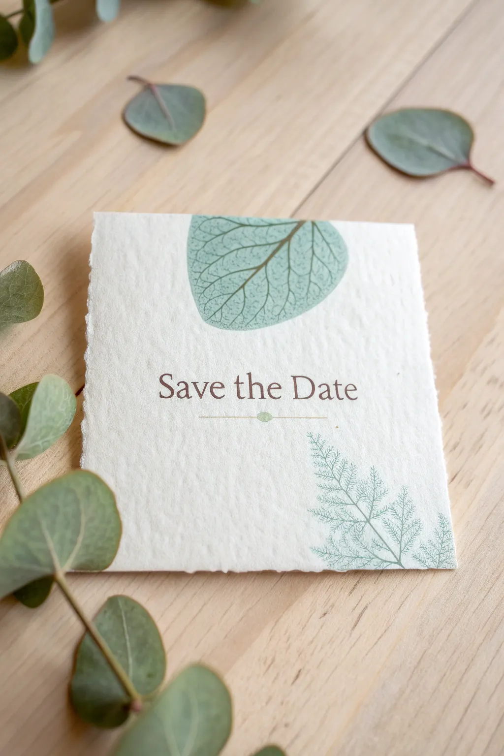 Capture the essence of nature with these beautiful DIY leaf print save the dates.