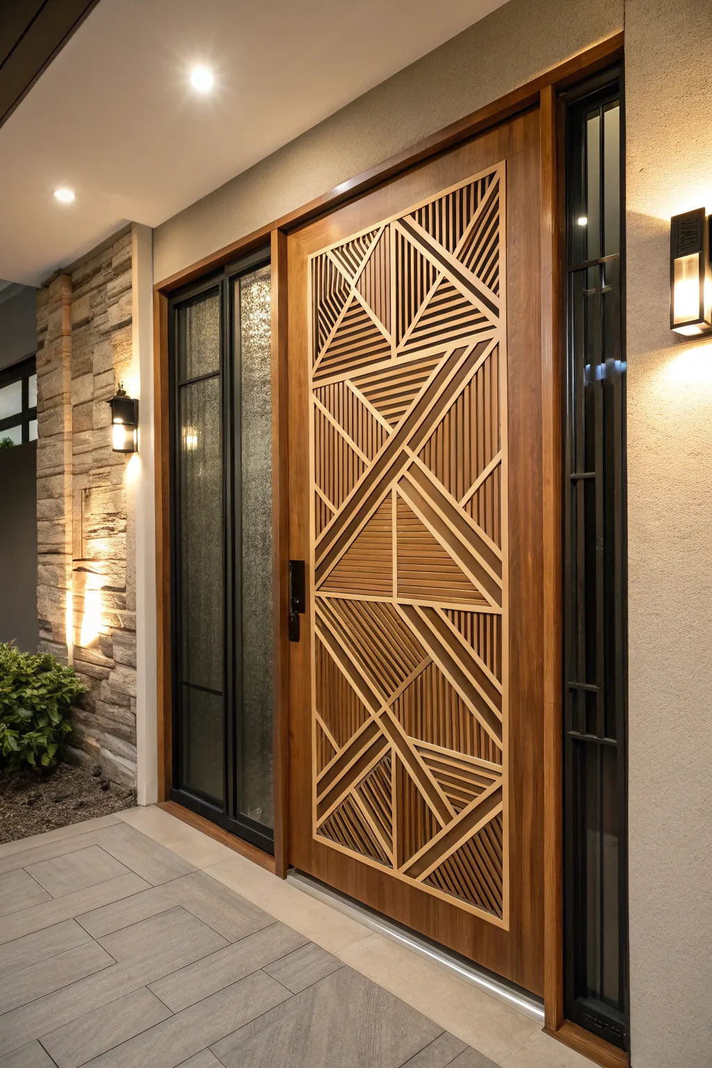 Elevate your entryway with a touch of modern elegance through this DIY geometric screen door design.
