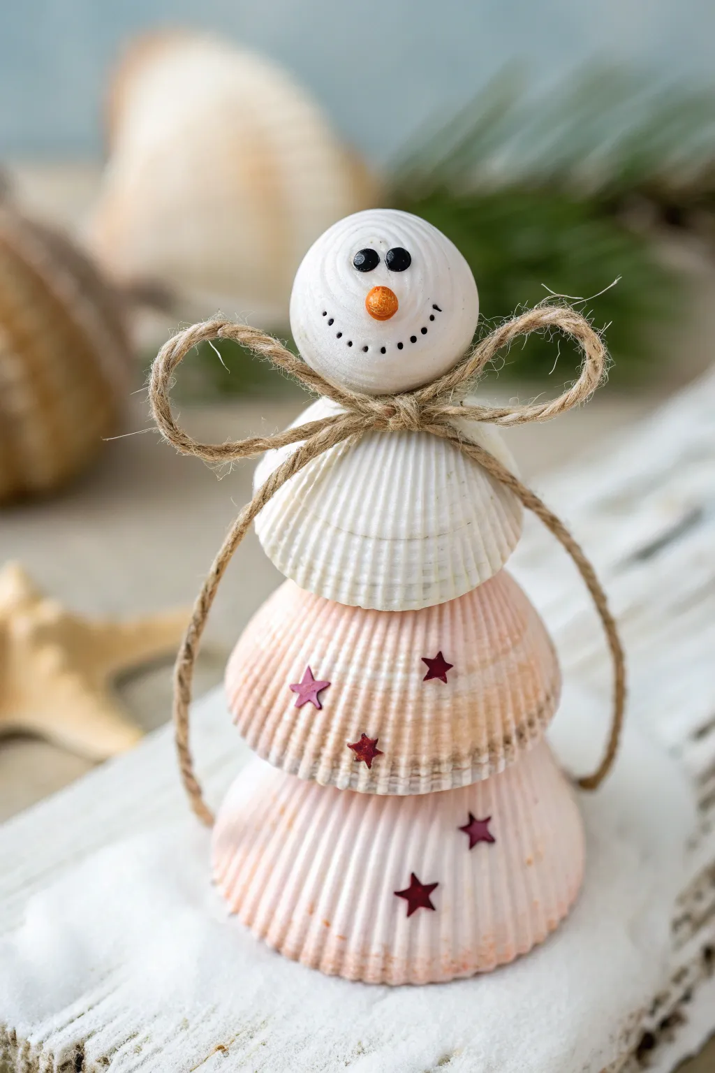 Create a charming seashell snowman family for your holiday decor—handcrafted elegance with a coastal twist!