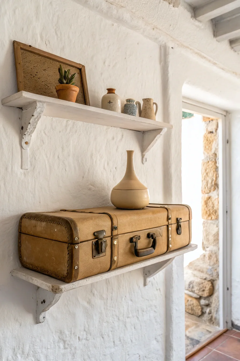 Transform vintage suitcase lids into charming wall art for a unique and stylish display.