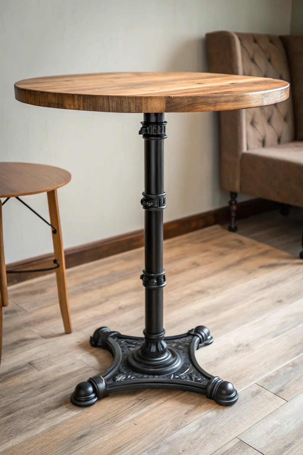 Elevate your space with this chic Black Pipe & Wood Table, where industrial meets natural beauty.