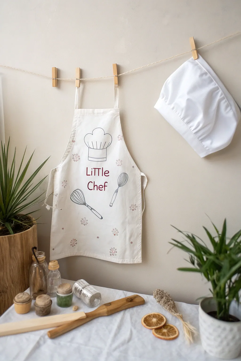 Whisk your little one's imagination into play with this adorable 'Little Chef' costume, blending minimalist elegance with bold creativity!
