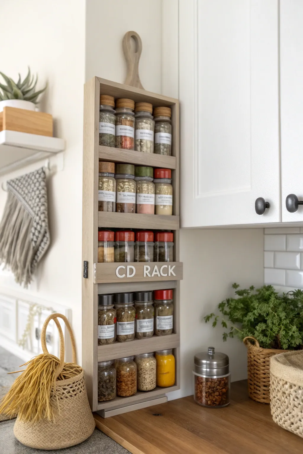 Transform chaos into beauty with a DIY spice rack that blends Scandinavian minimalism with Boho charm.