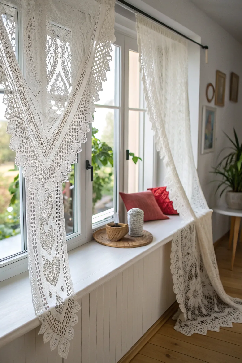 Transform elegance with a lace table runner valance – a touch of charm for your dining space.