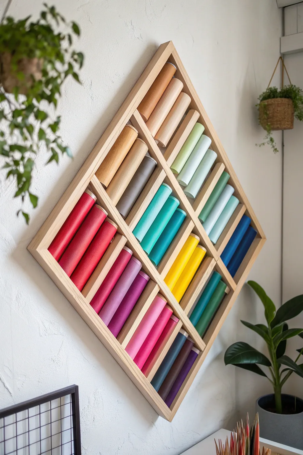 Transform your creative space with this chic diamond grid holder—where functionality meets art.